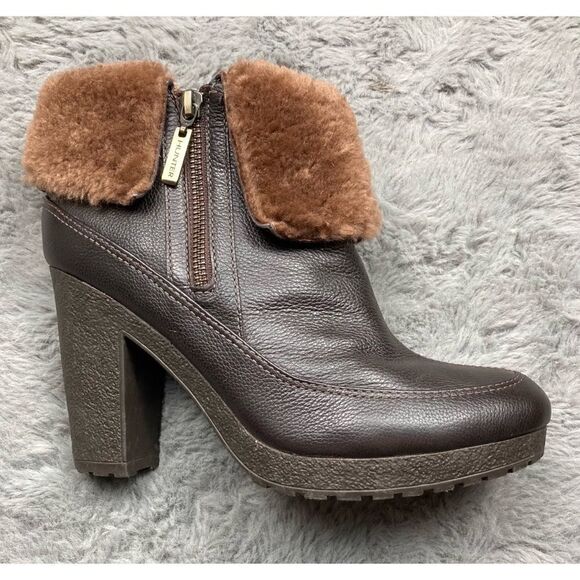 Hunter RYANN brown shearling heeled ankle booties - Picture 4 of 10